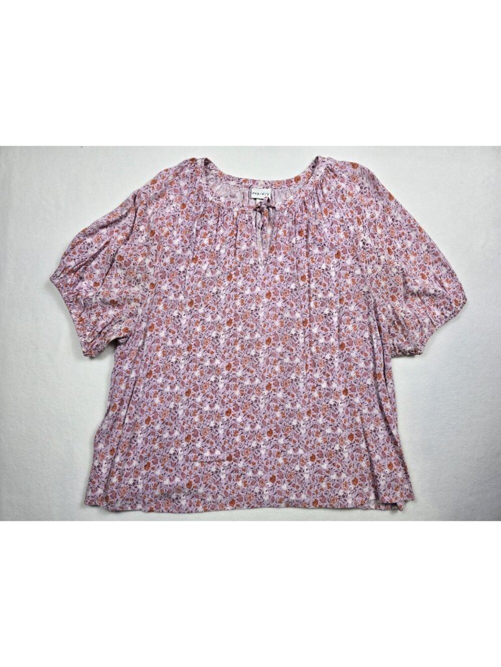 Ava & Viv Women’s Floral Peasant Top Blouse 2X Pink & Orange Boho